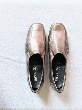 Ara Zurich WIDE-width metallic bronze leather slip-on loafers flats US9.5=UK7